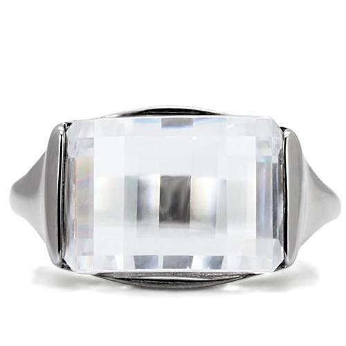 MATK100 - High polished (no plating) Stainless Steel Ring with AAA Grade CZ  in Clear