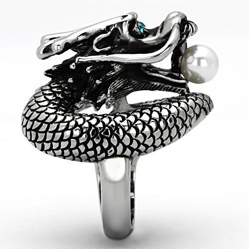 MATK1014 - High polished (no plating) Stainless Steel Ring with Synthetic Pearl in White