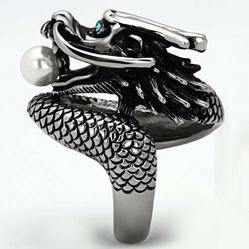 MATK1014 - High polished (no plating) Stainless Steel Ring with Synthetic Pearl in White