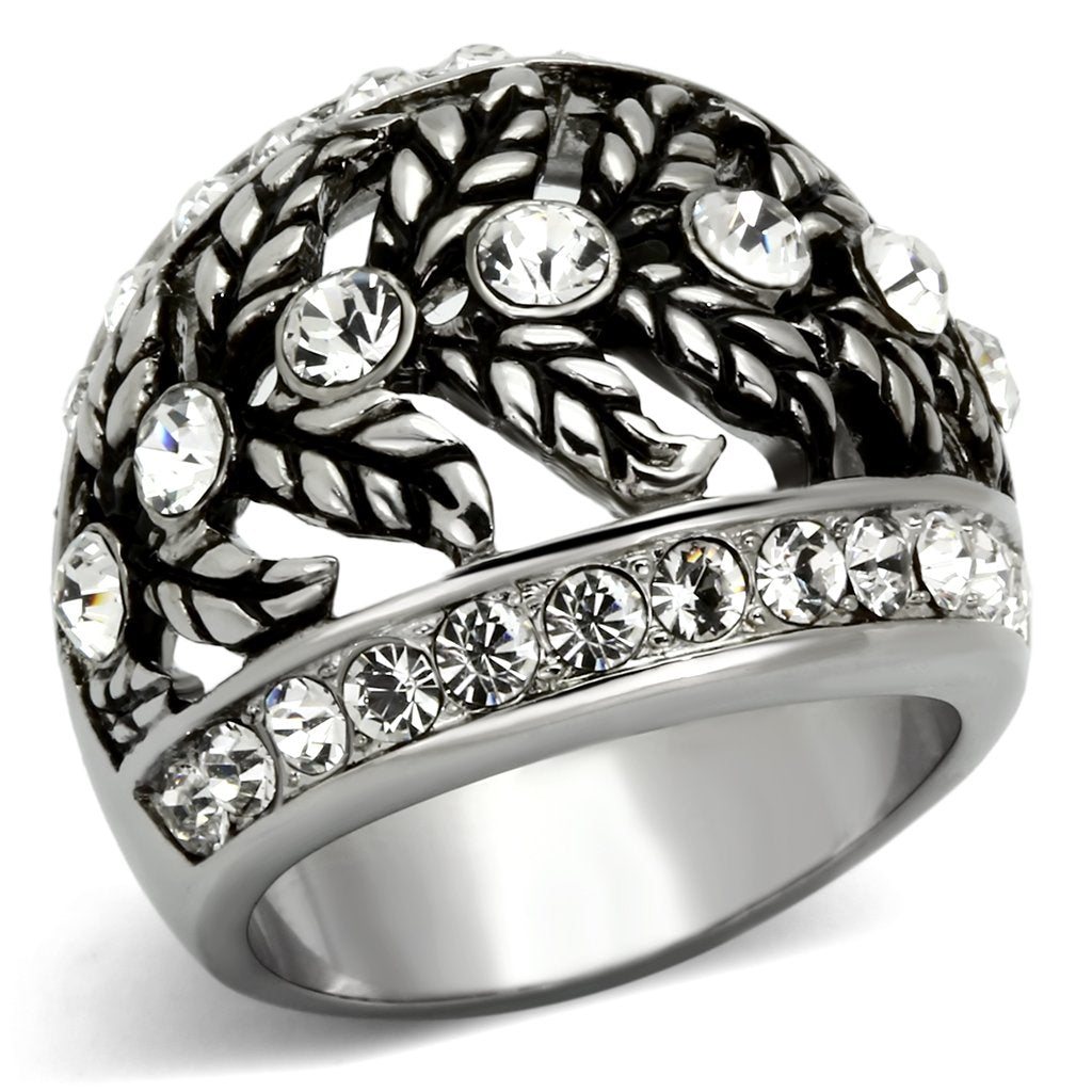 MATK1015 - High polished (no plating) Stainless Steel Ring with Top Grade Crystal  in Clear
