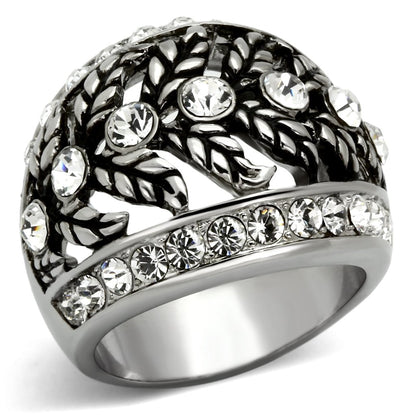 MATK1015 - High polished (no plating) Stainless Steel Ring with Top Grade Crystal  in Clear