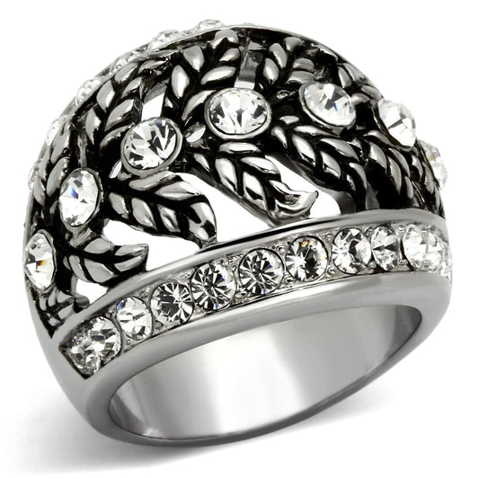 MATK1015 - High polished (no plating) Stainless Steel Ring with Top Grade Crystal  in Clear