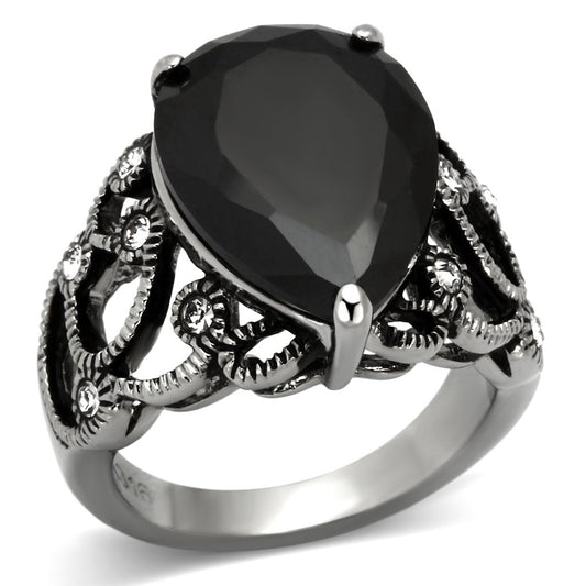 MATK1017 - High polished (no plating) Stainless Steel Ring with AAA Grade CZ  in Jet