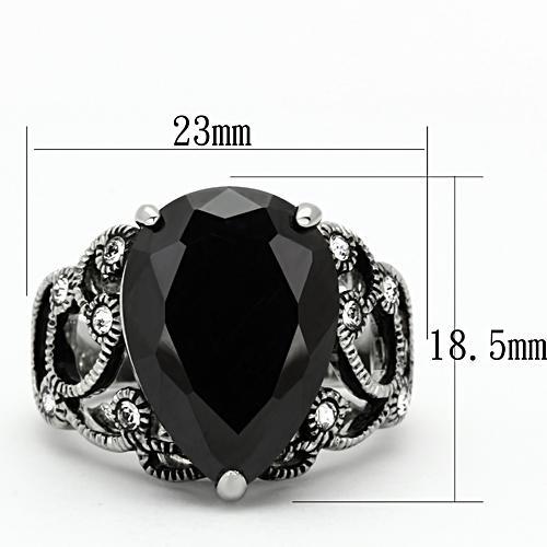 MATK1017 - High polished (no plating) Stainless Steel Ring with AAA Grade CZ  in Jet