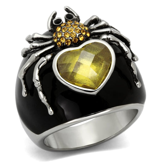 MATK1019 - High polished (no plating) Stainless Steel Ring with AAA Grade CZ  in Topaz