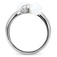 MATK101 - High polished (no plating) Stainless Steel Ring with Milky CZ  in White