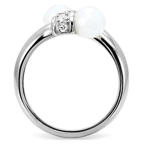 MATK101 - High polished (no plating) Stainless Steel Ring with Milky CZ  in White