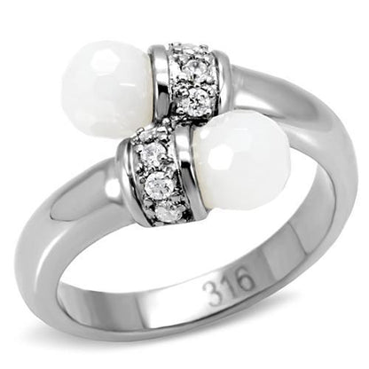 MATK101 - High polished (no plating) Stainless Steel Ring with Milky CZ  in White