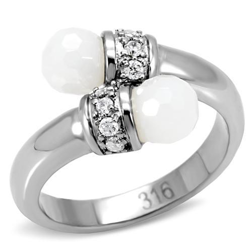 MATK101 - High polished (no plating) Stainless Steel Ring with Milky CZ  in White
