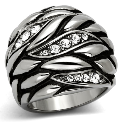 MATK1020 - High polished (no plating) Stainless Steel Ring with Top Grade Crystal  in Clear