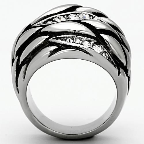 MATK1020 - High polished (no plating) Stainless Steel Ring with Top Grade Crystal  in Clear