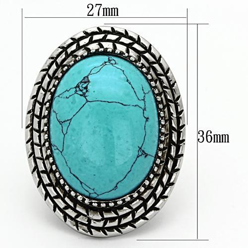 MATK1022 - High polished (no plating) Stainless Steel Ring with Semi-Precious Turquoise in Sea Blue