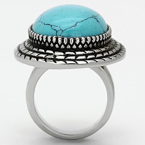 MATK1022 - High polished (no plating) Stainless Steel Ring with Semi-Precious Turquoise in Sea Blue