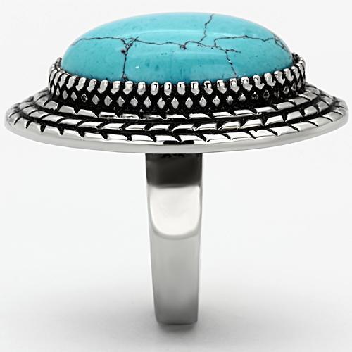 MATK1022 - High polished (no plating) Stainless Steel Ring with Semi-Precious Turquoise in Sea Blue