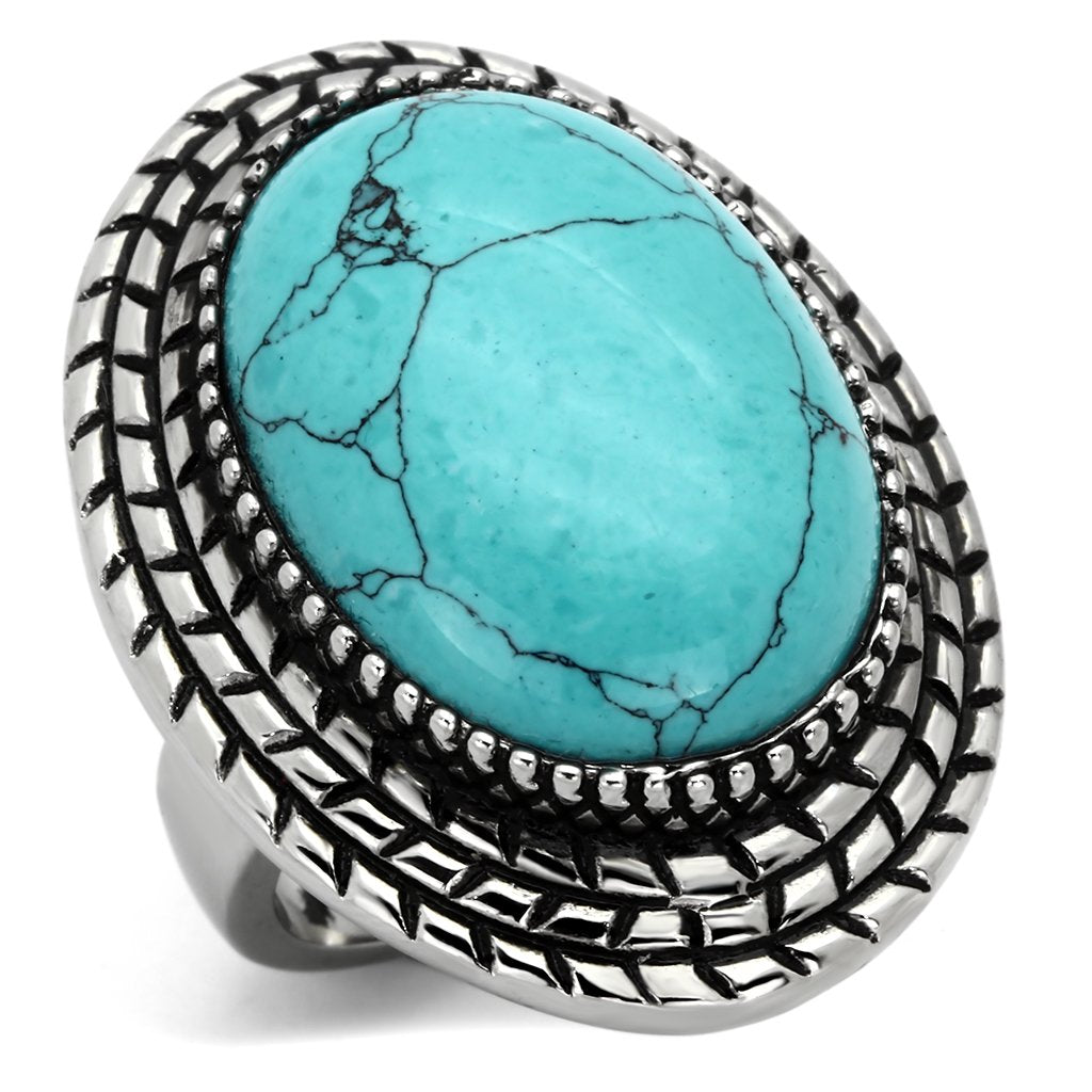 MATK1022 - High polished (no plating) Stainless Steel Ring with Semi-Precious Turquoise in Sea Blue