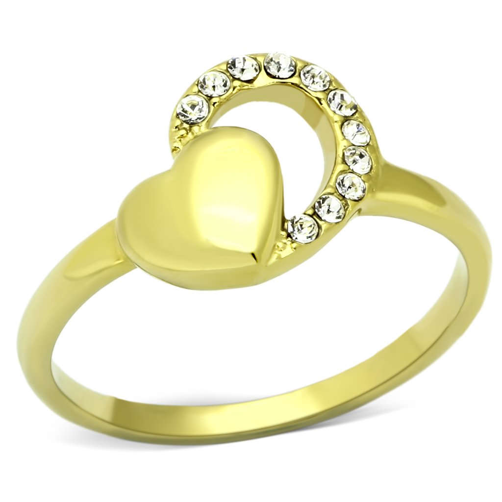 MATK1024 - IP Gold(Ion Plating) Stainless Steel Ring with Top Grade Crystal  in Clear