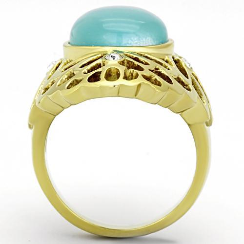 MATK1029 - IP Gold(Ion Plating) Stainless Steel Ring with Synthetic Cat Eye in Light Sapphire