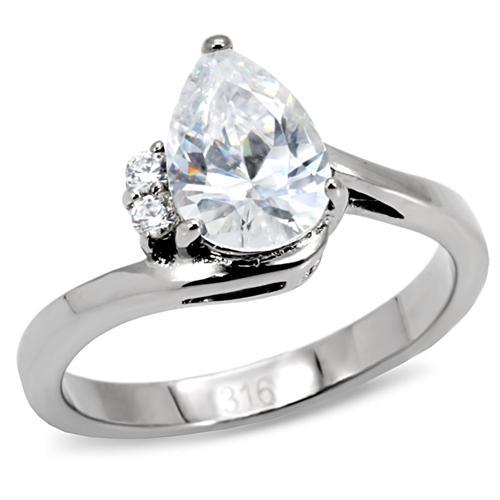 MATK102 - High polished (no plating) Stainless Steel Ring with AAA Grade CZ  in Clear