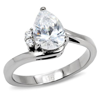MATK102 - High polished (no plating) Stainless Steel Ring with AAA Grade CZ  in Clear