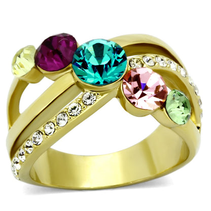 MATK1031 - IP Gold(Ion Plating) Stainless Steel Ring with Top Grade Crystal  in Multi Color