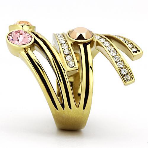 MATK1033 - IP Gold(Ion Plating) Stainless Steel Ring with Top Grade Crystal  in Multi Color