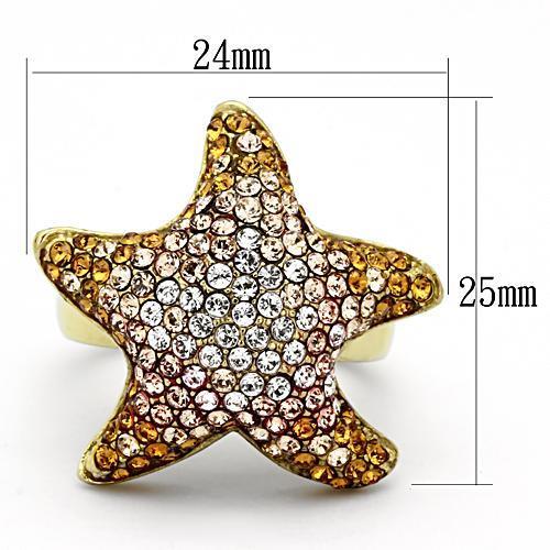 MATK1034 - IP Gold(Ion Plating) Stainless Steel Ring with Top Grade Crystal  in Multi Color