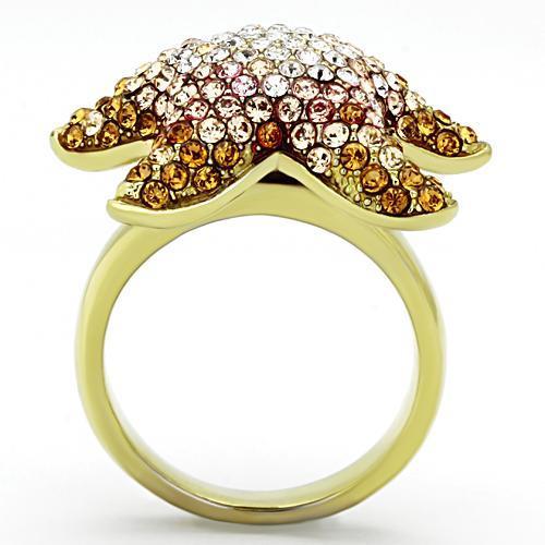 MATK1034 - IP Gold(Ion Plating) Stainless Steel Ring with Top Grade Crystal  in Multi Color