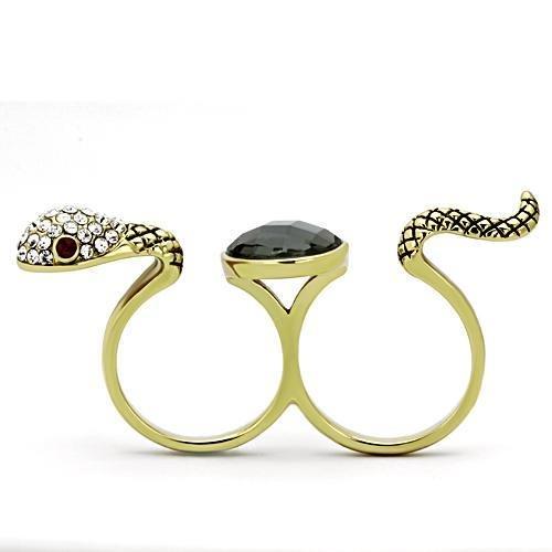 MATK1036 - IP Gold(Ion Plating) Stainless Steel Ring with Synthetic Glass Bead in Black Diamond