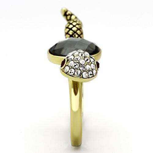 MATK1036 - IP Gold(Ion Plating) Stainless Steel Ring with Synthetic Glass Bead in Black Diamond