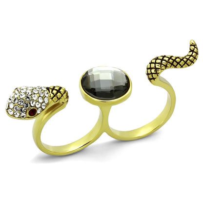 MATK1036 - IP Gold(Ion Plating) Stainless Steel Ring with Synthetic Glass Bead in Black Diamond