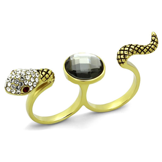 MATK1036 - IP Gold(Ion Plating) Stainless Steel Ring with Synthetic Glass Bead in Black Diamond