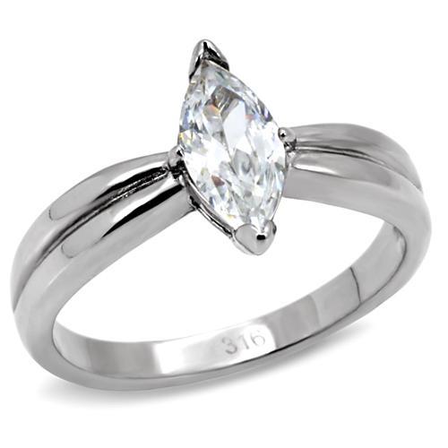 MATK103 - High polished (no plating) Stainless Steel Ring with AAA Grade CZ  in Clear