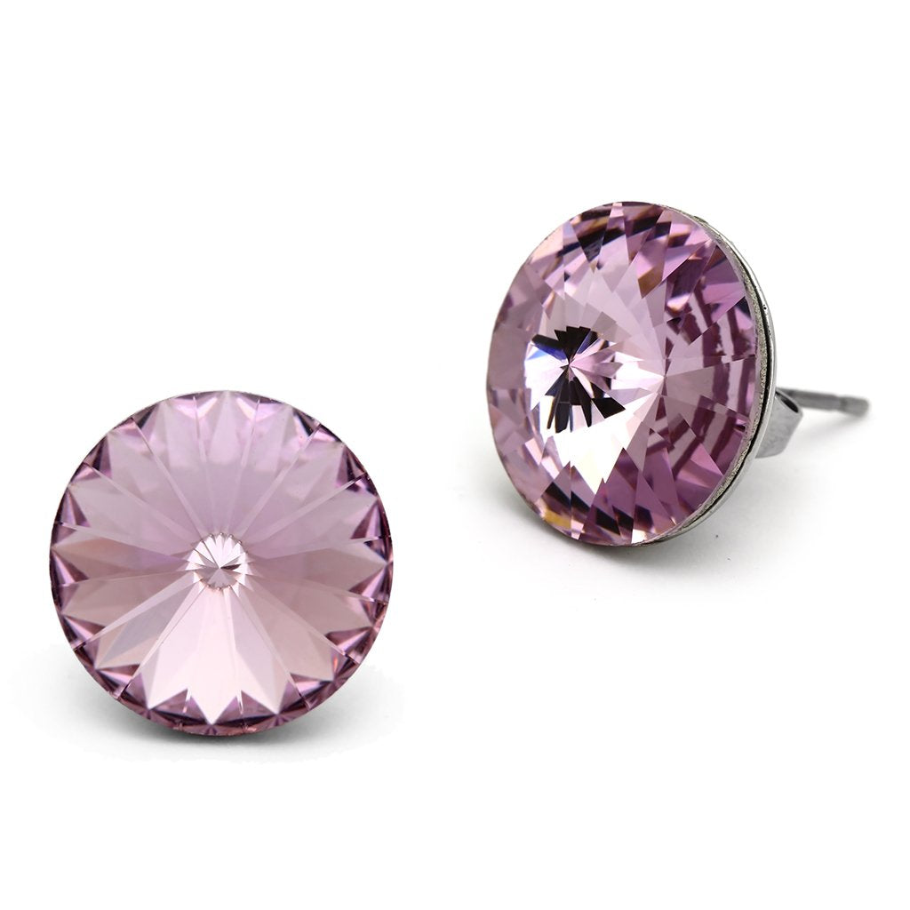 MATK1042 - High polished (no plating) Stainless Steel Earrings with Top Grade Crystal  in Light Amethyst