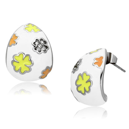 MATK1043 - High polished (no plating) Stainless Steel Earrings with Top Grade Crystal  in Clear