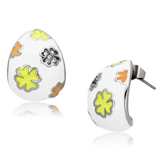 MATK1043 - High polished (no plating) Stainless Steel Earrings with Top Grade Crystal  in Clear