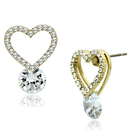 MATK1045 - IP Gold(Ion Plating) Stainless Steel Earrings with AAA Grade CZ  in Clear