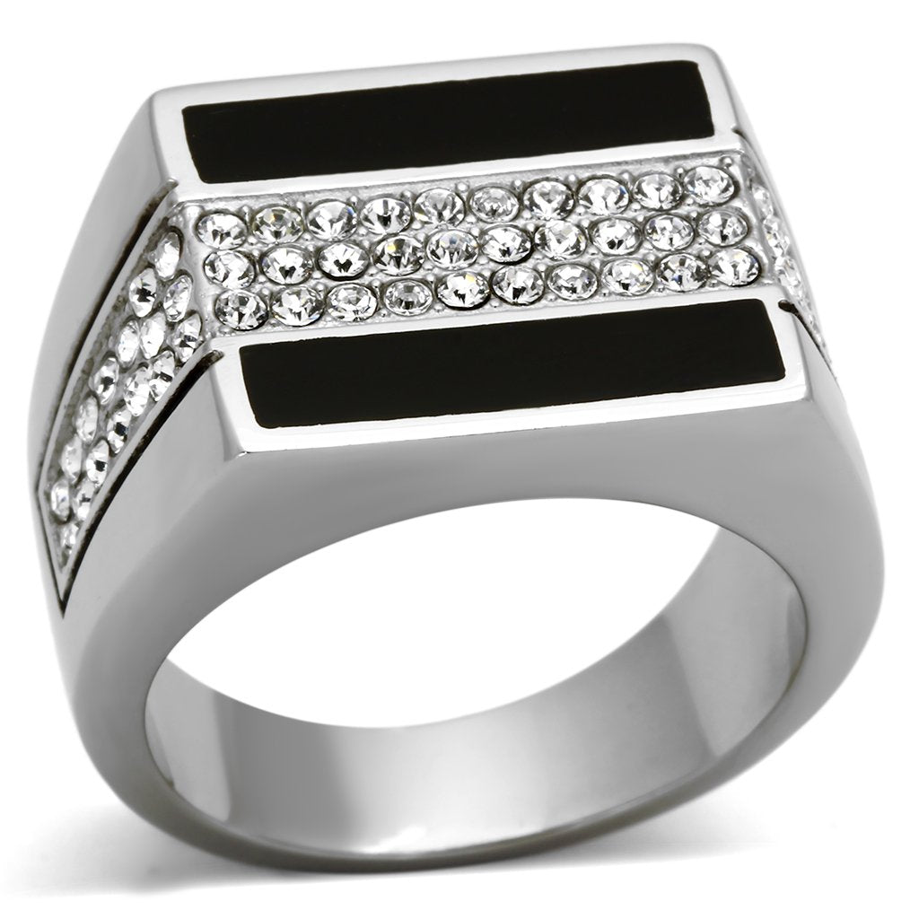 MATK1048 - High polished (no plating) Stainless Steel Ring with Top Grade Crystal  in Clear