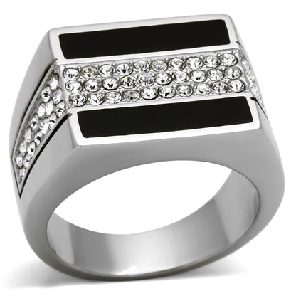 MATK1048 - High polished (no plating) Stainless Steel Ring with Top Grade Crystal  in Clear
