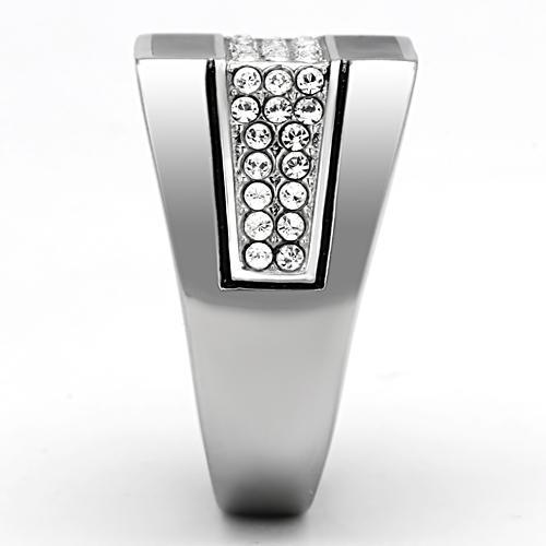 MATK1048 - High polished (no plating) Stainless Steel Ring with Top Grade Crystal  in Clear
