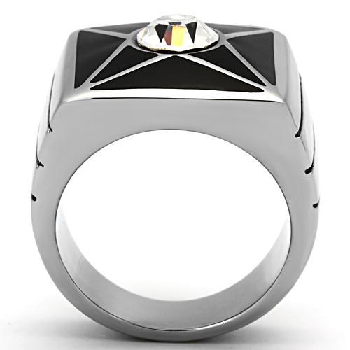 MATK1049 - High polished (no plating) Stainless Steel Ring with Top Grade Crystal  in Clear