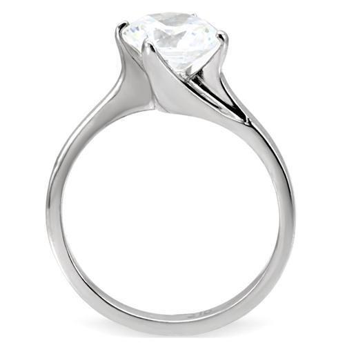 MATK104 - High polished (no plating) Stainless Steel Ring with AAA Grade CZ  in Clear