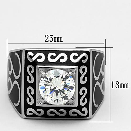 MATK1050 - High polished (no plating) Stainless Steel Ring with AAA Grade CZ  in Clear