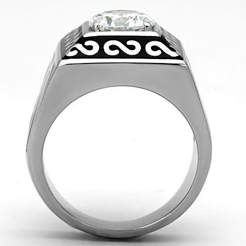 MATK1050 - High polished (no plating) Stainless Steel Ring with AAA Grade CZ  in Clear