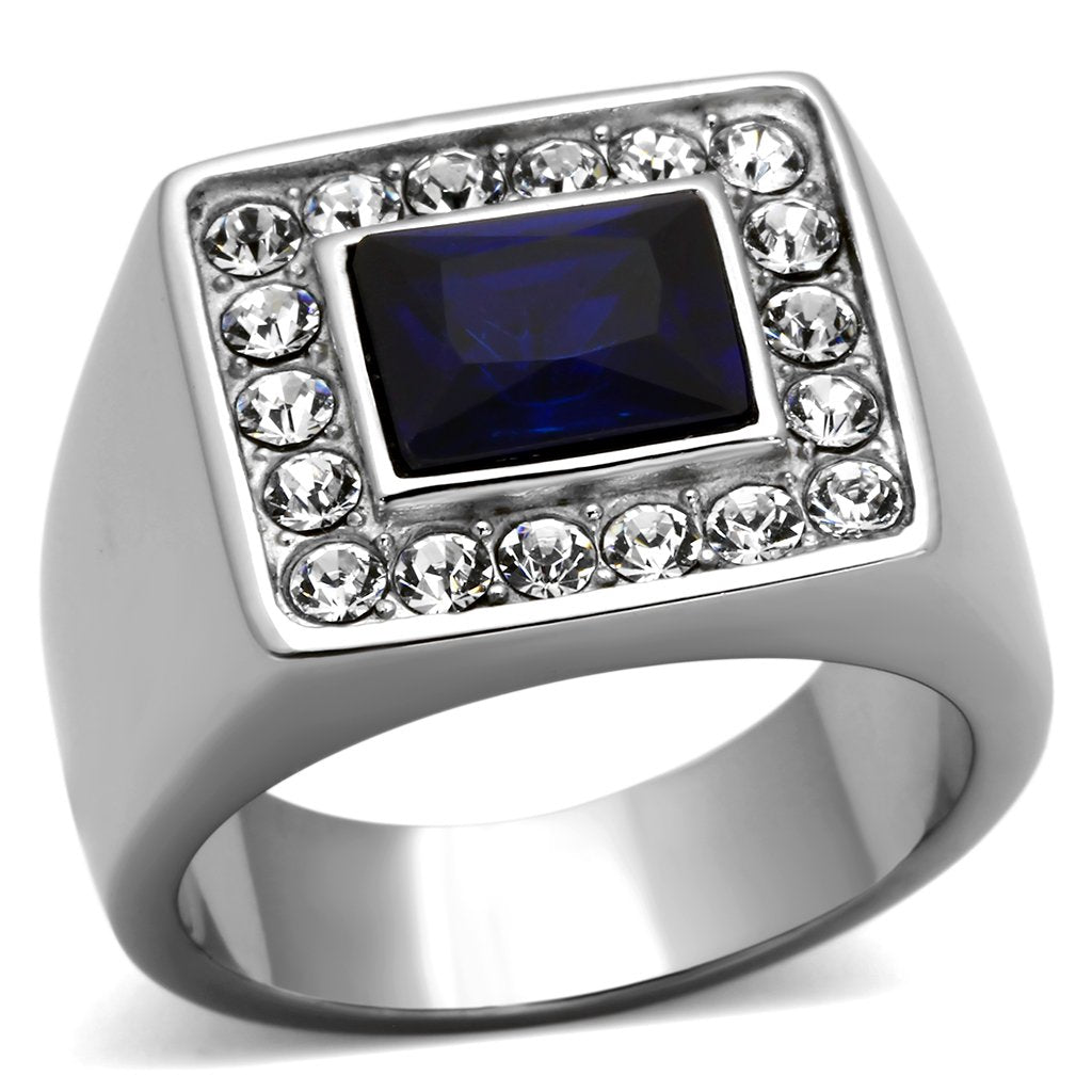 MATK1051 - High polished (no plating) Stainless Steel Ring with Synthetic Synthetic Glass in Montana