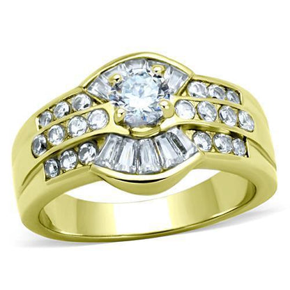 MATK10528G - IP Gold(Ion Plating) Stainless Steel Ring with AAA Grade CZ  in Clear