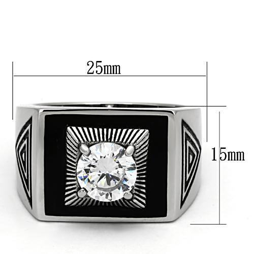 MATK1053 - High polished (no plating) Stainless Steel Ring with AAA Grade CZ  in Clear