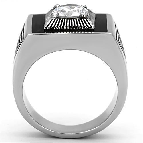 MATK1053 - High polished (no plating) Stainless Steel Ring with AAA Grade CZ  in Clear