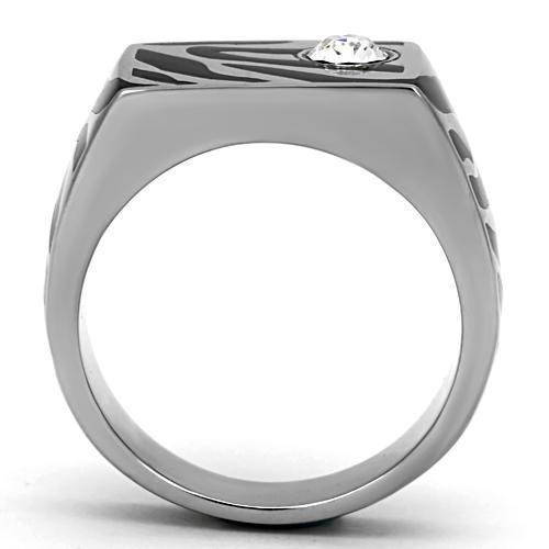 MATK1054 - High polished (no plating) Stainless Steel Ring with Top Grade Crystal  in Clear
