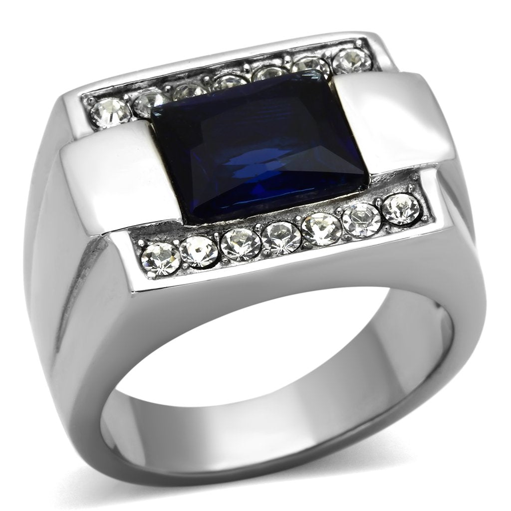 MATK1058 - High polished (no plating) Stainless Steel Ring with Synthetic Synthetic Glass in Montana