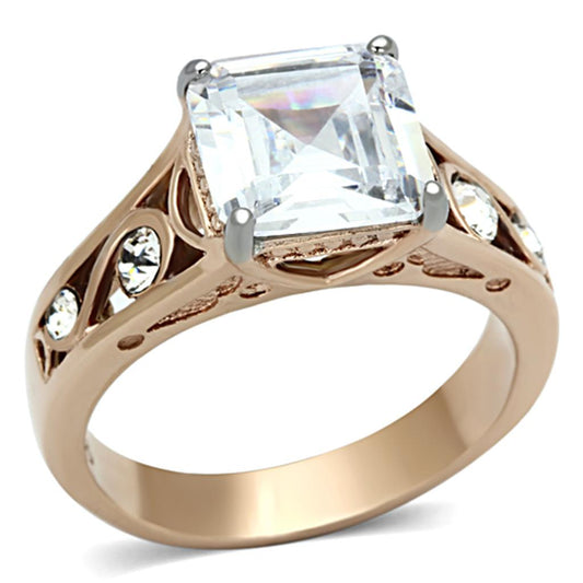 MATK1059 - Two-Tone IP Rose Gold Stainless Steel Ring with AAA Grade CZ  in Clear